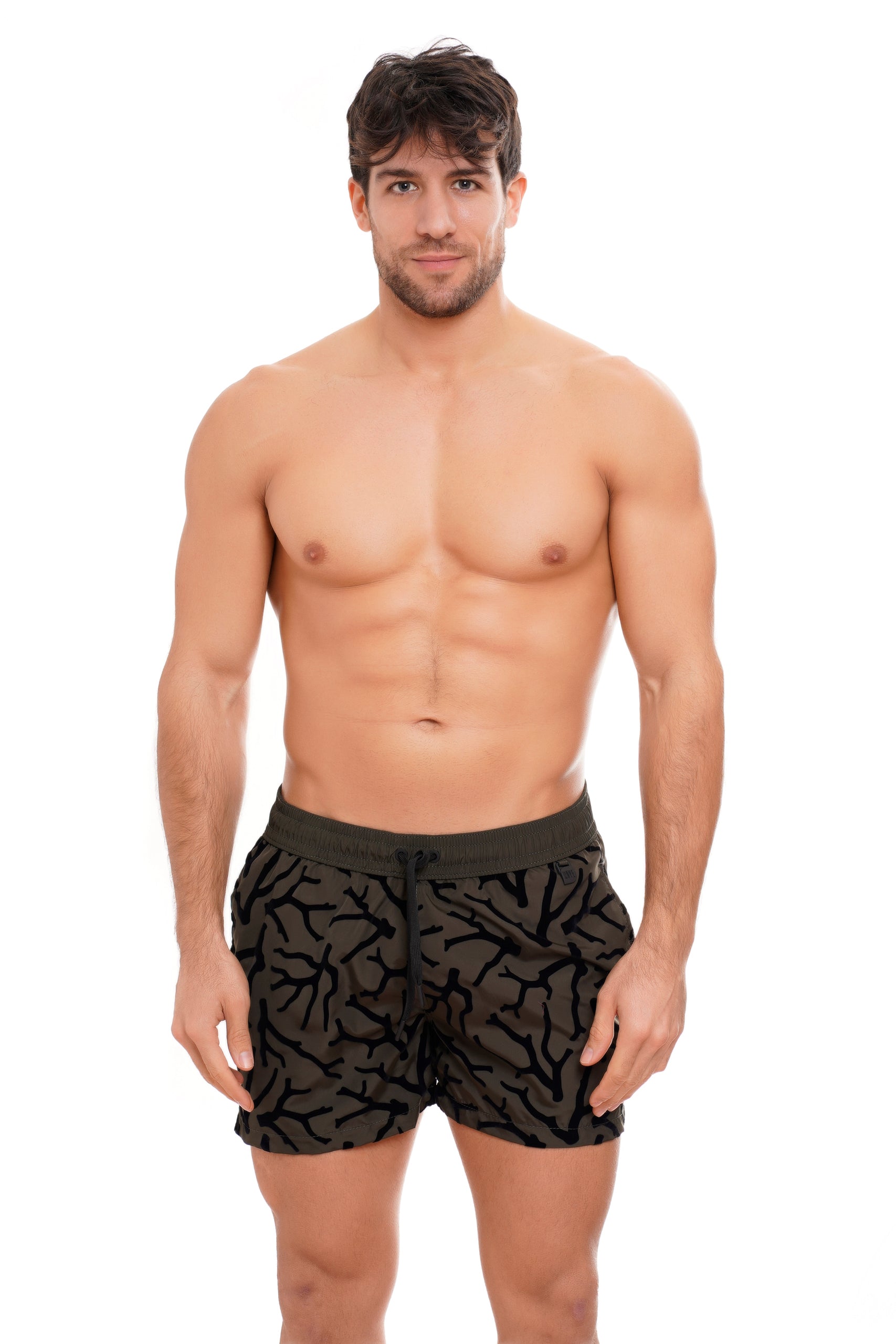 BOXER GUADELOUPE MILITARY FLOCK PRINT CORAL BLACK