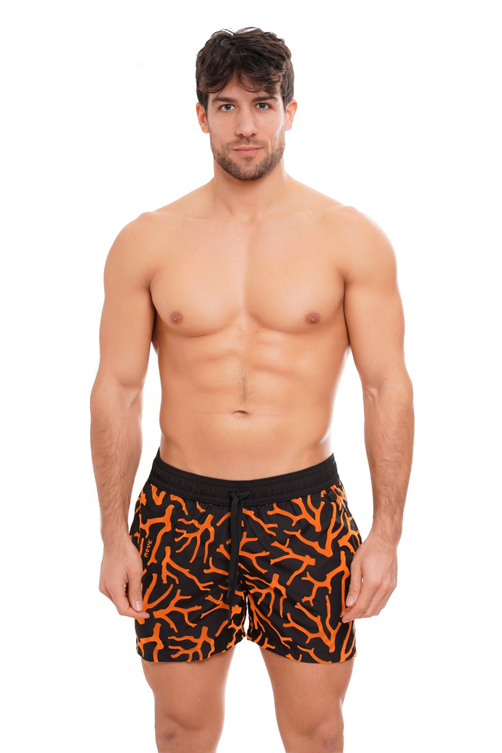 GUADALUPE BOXER BLACK FLOCK CORAL ORANGE PRINT