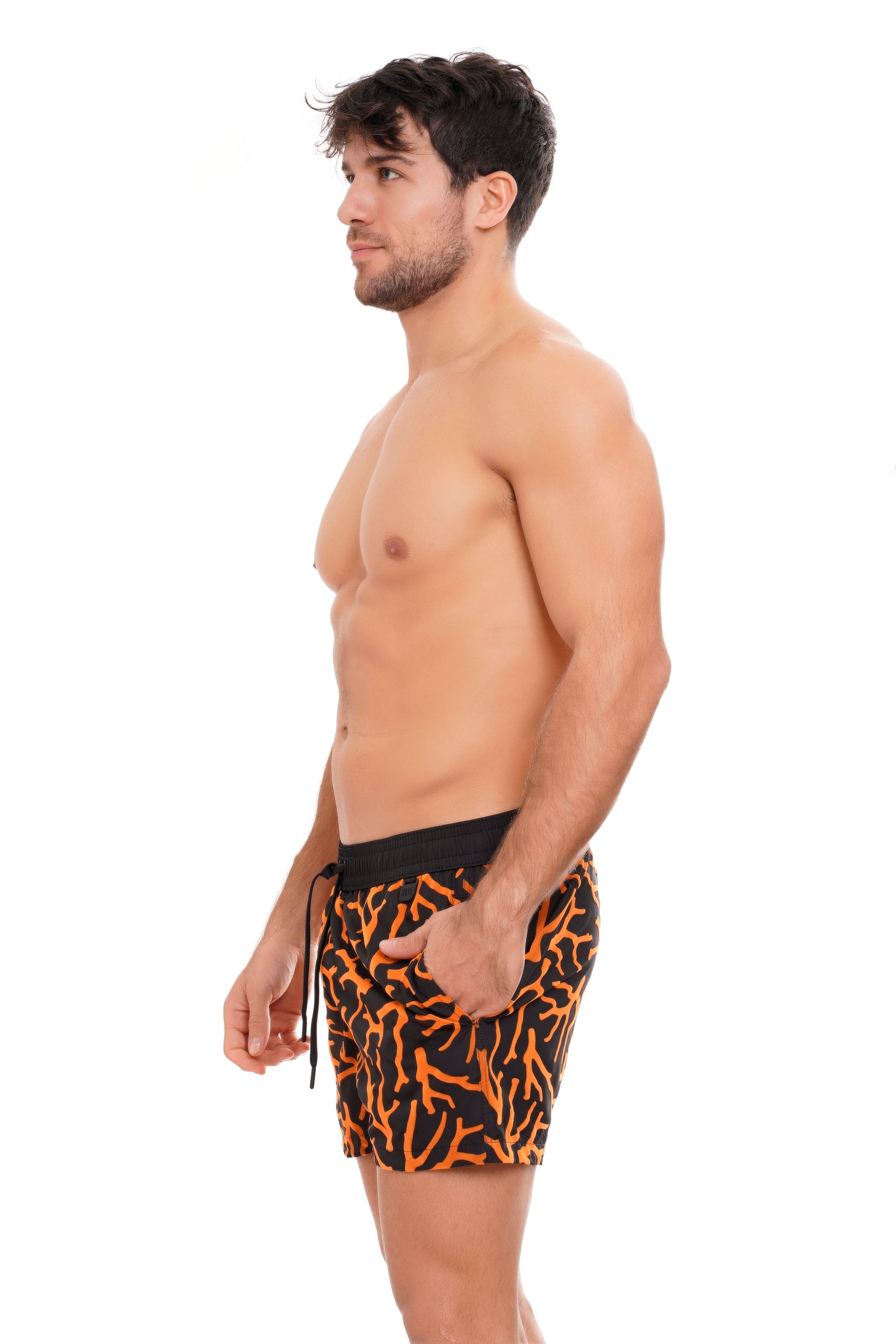 GUADALUPE BOXER BLACK FLOCK CORAL ORANGE PRINT