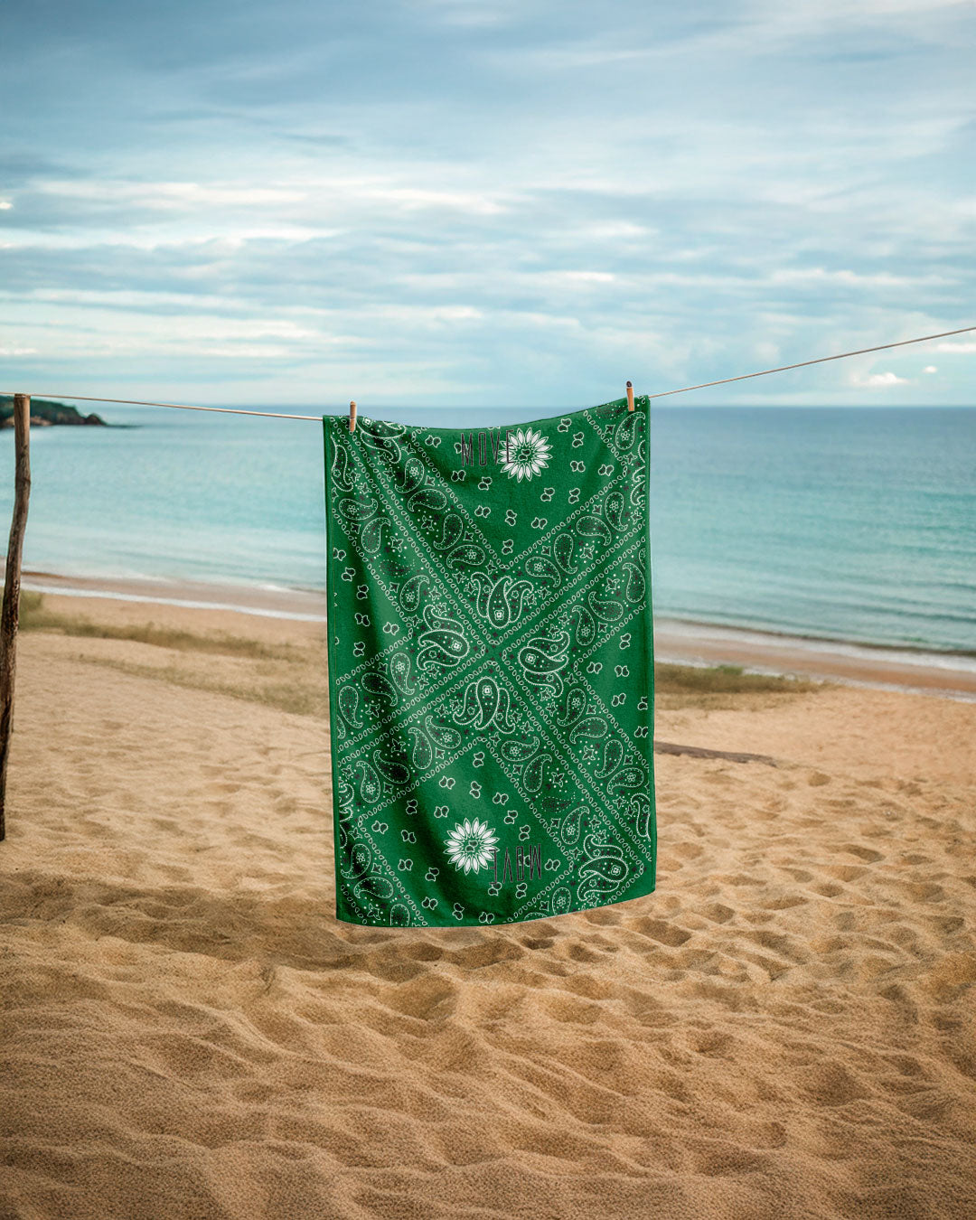 Printed microfiber towel GREEN BANDANA