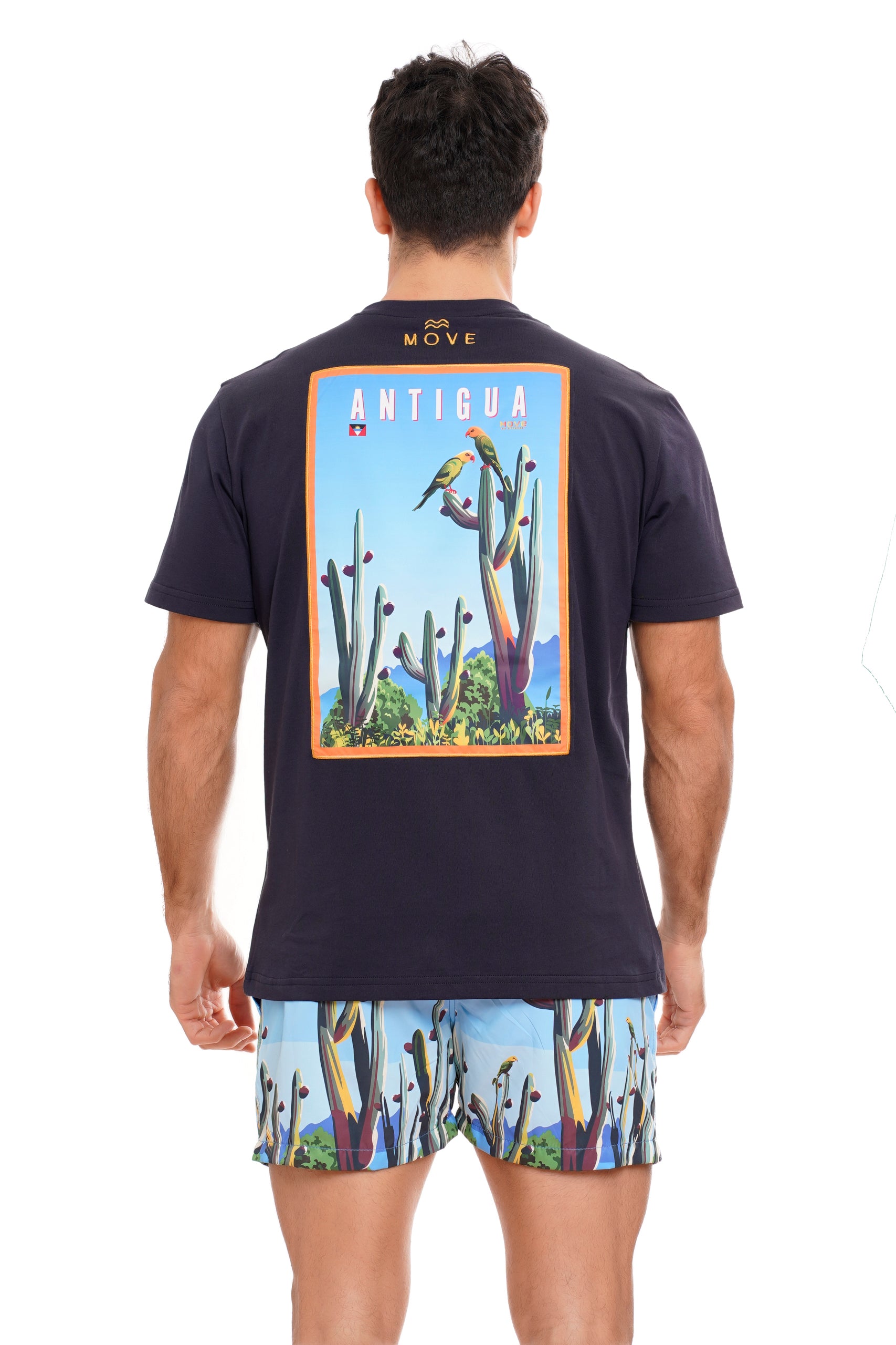 T-SHIRT WITH ANTIGUA PRINT INSERT, NAVY BLUE