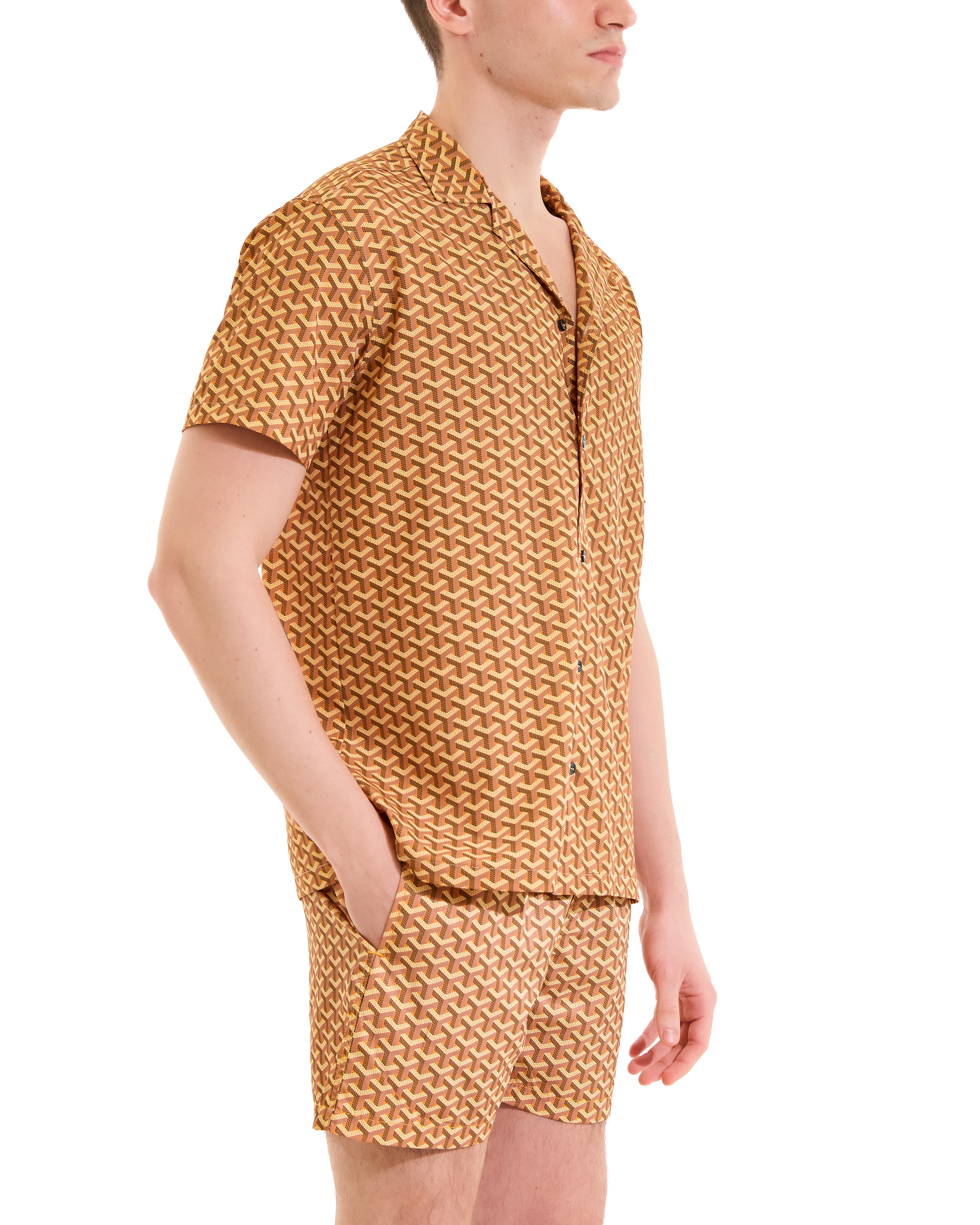 Ochre argyle print bowling shirt