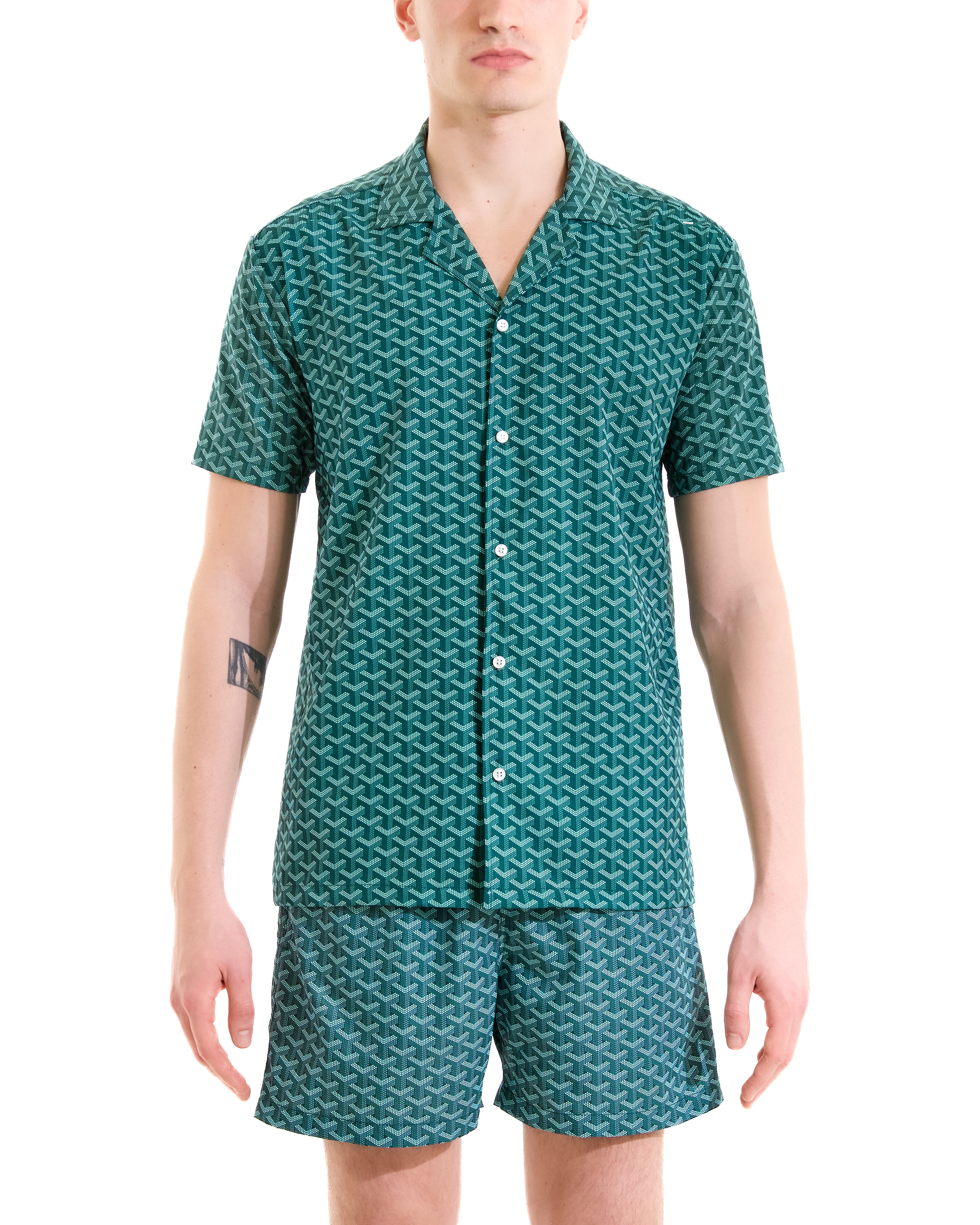 Green argyle print bowling shirt
