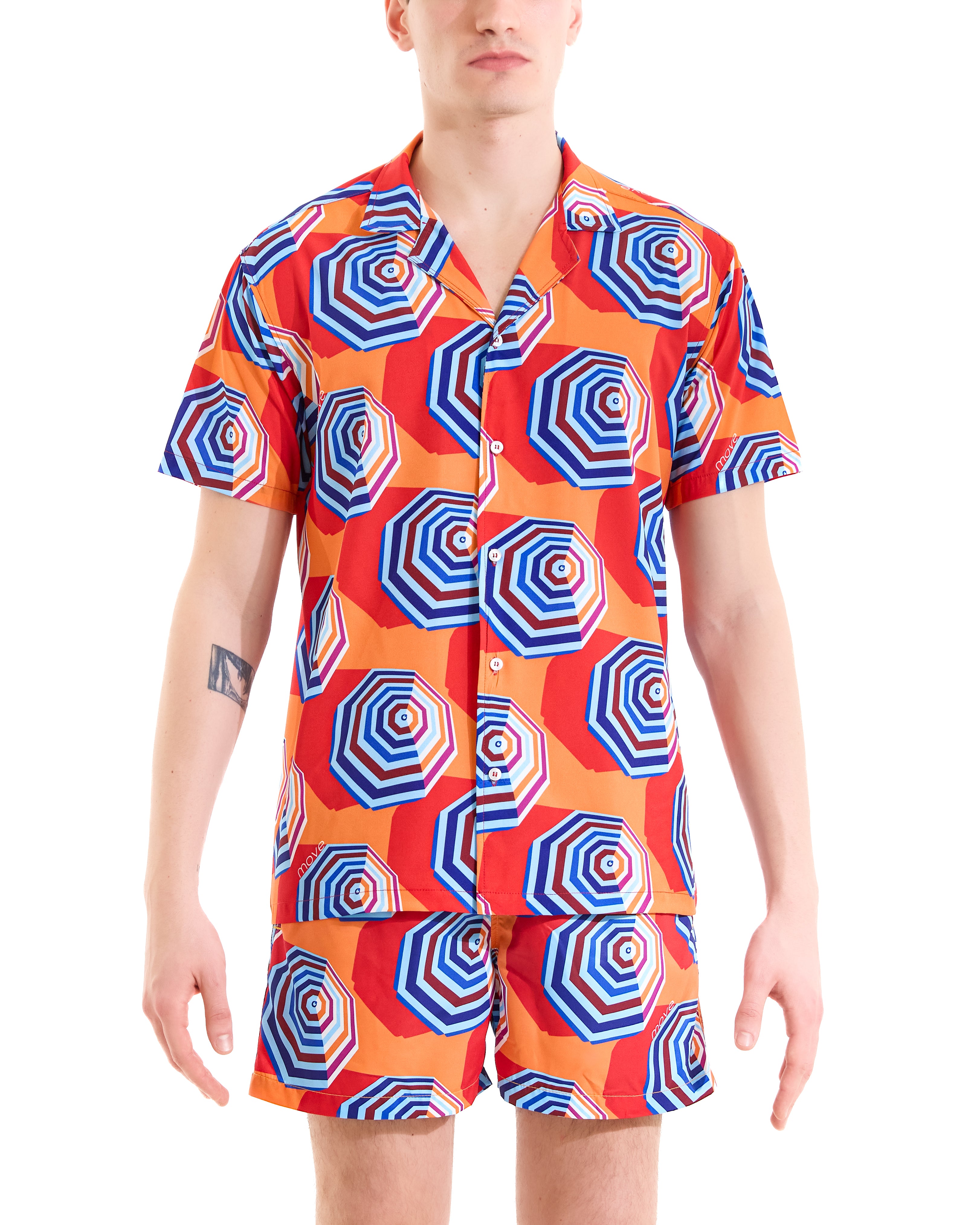 Bowling shirt with umbrella bandana print