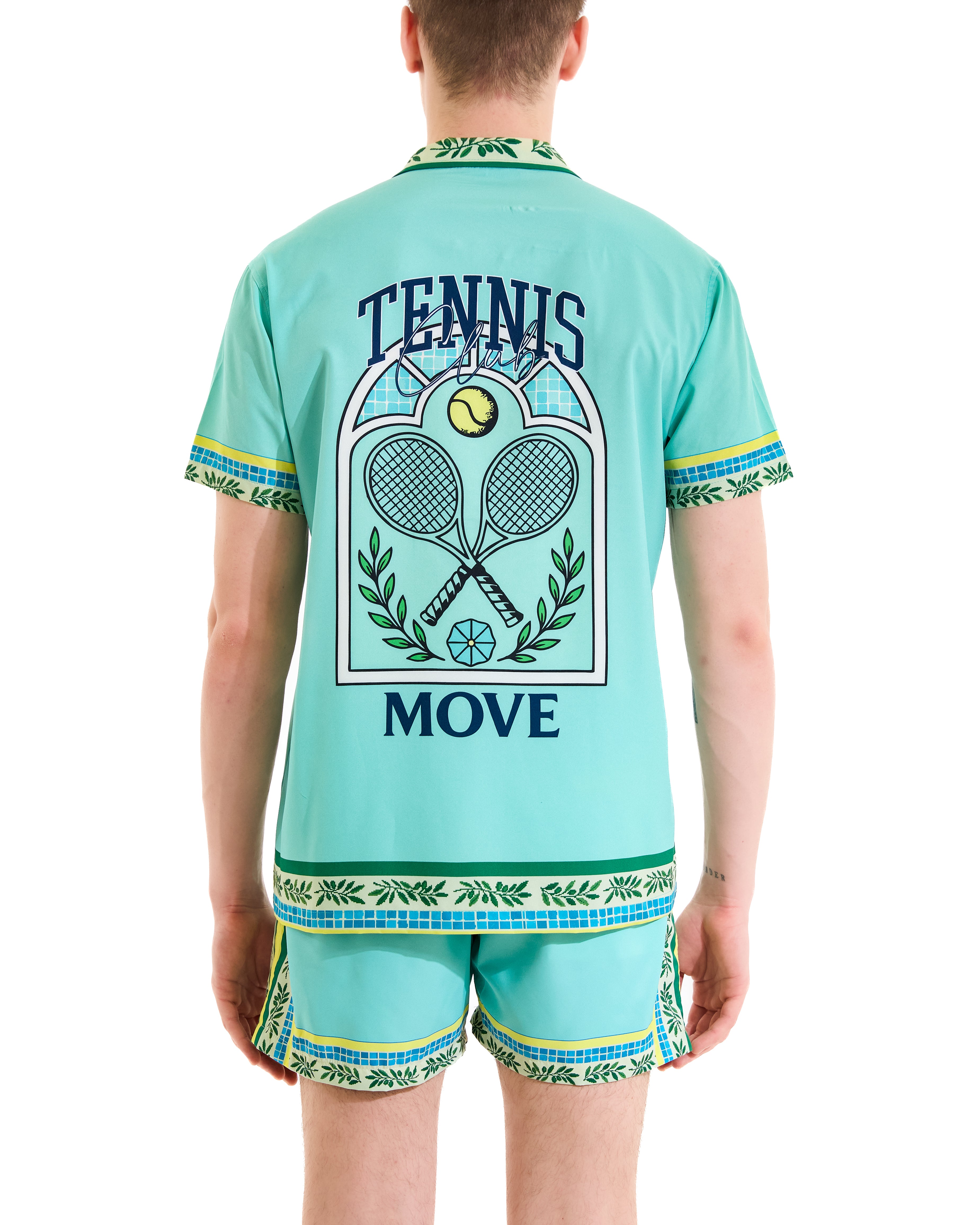 Tennis print bowling shirt
