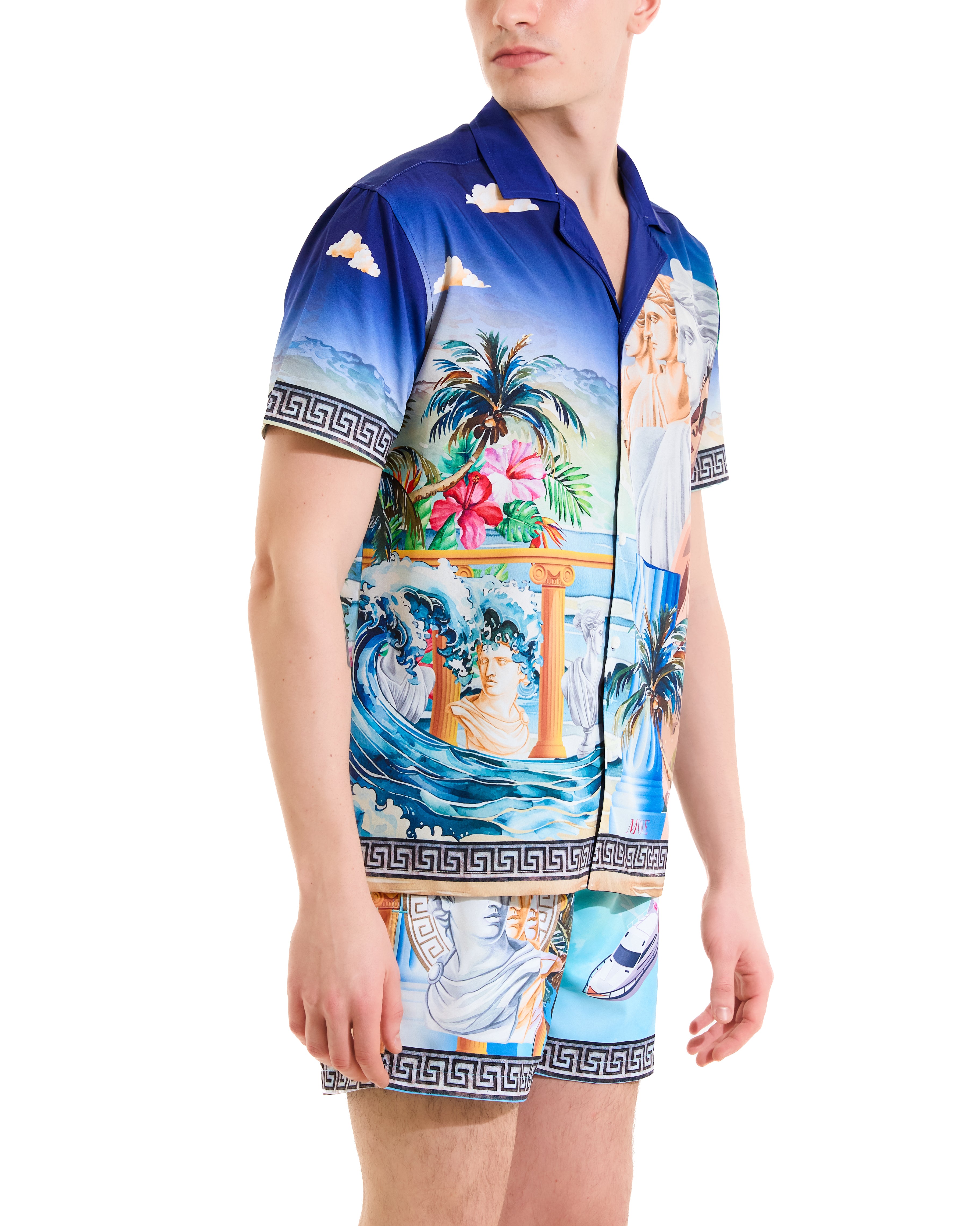 Mediterranean print bowling shirt
