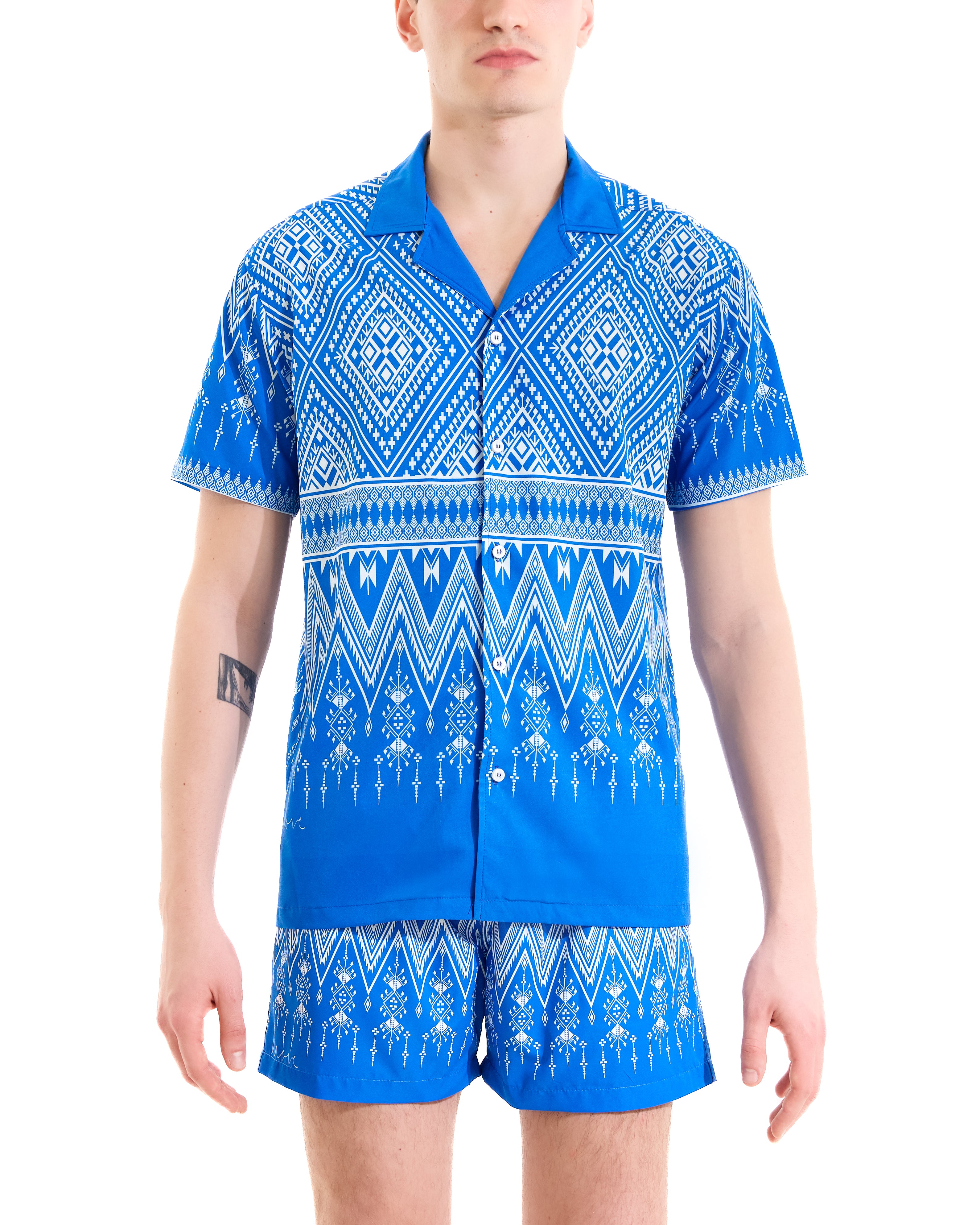 Aztec bandana print bowling shirt