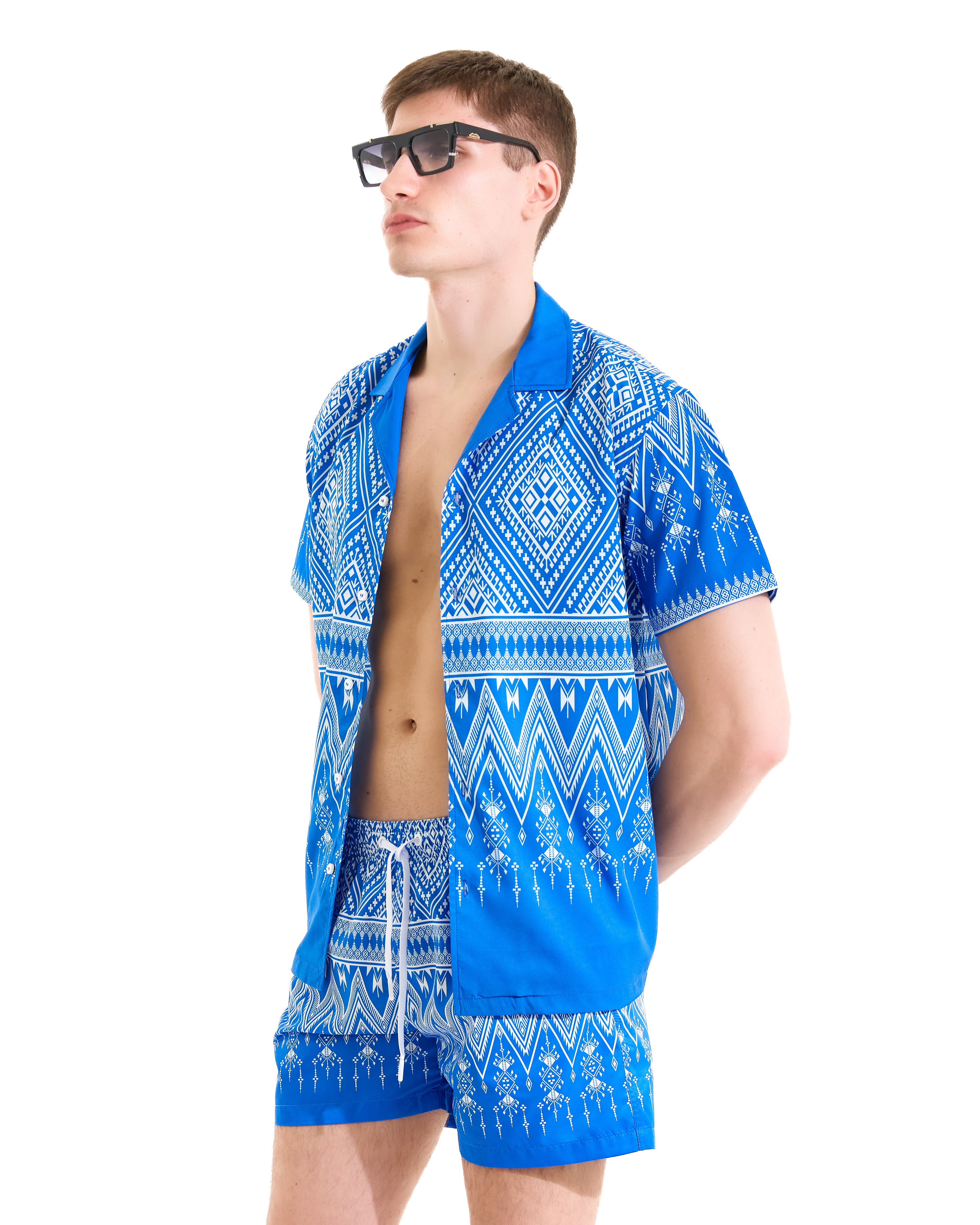 Aztec bandana print bowling shirt