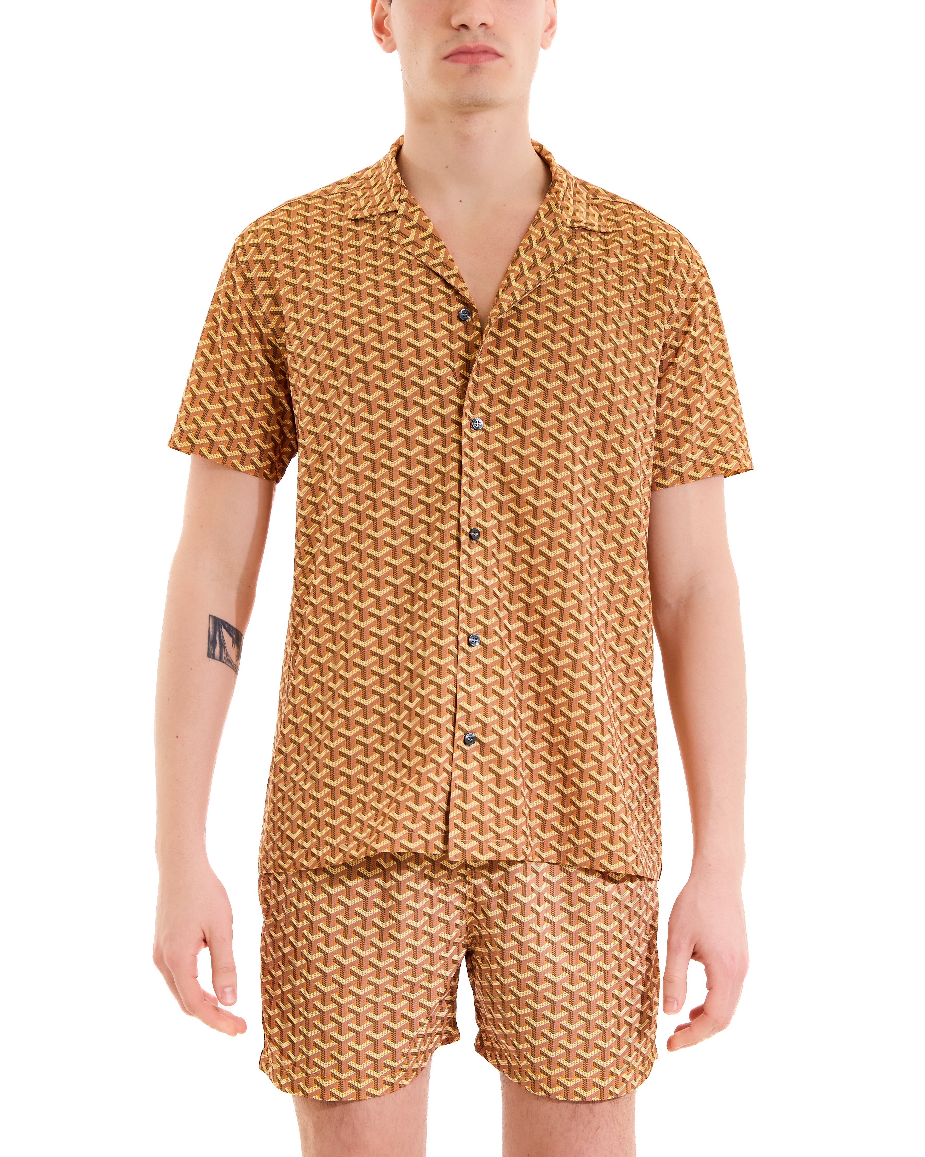 Ochre argyle print bowling shirt