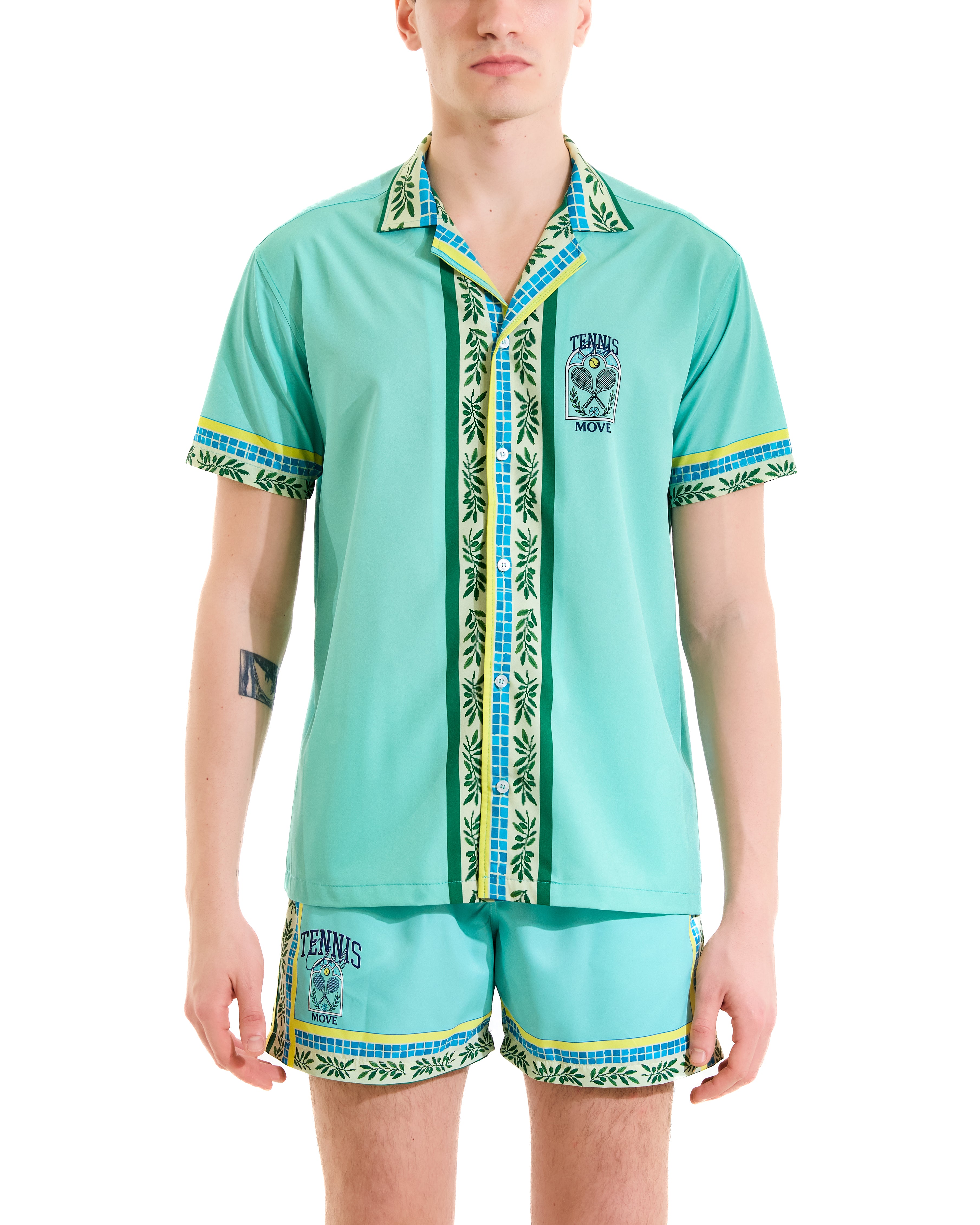 Tennis print bowling shirt
