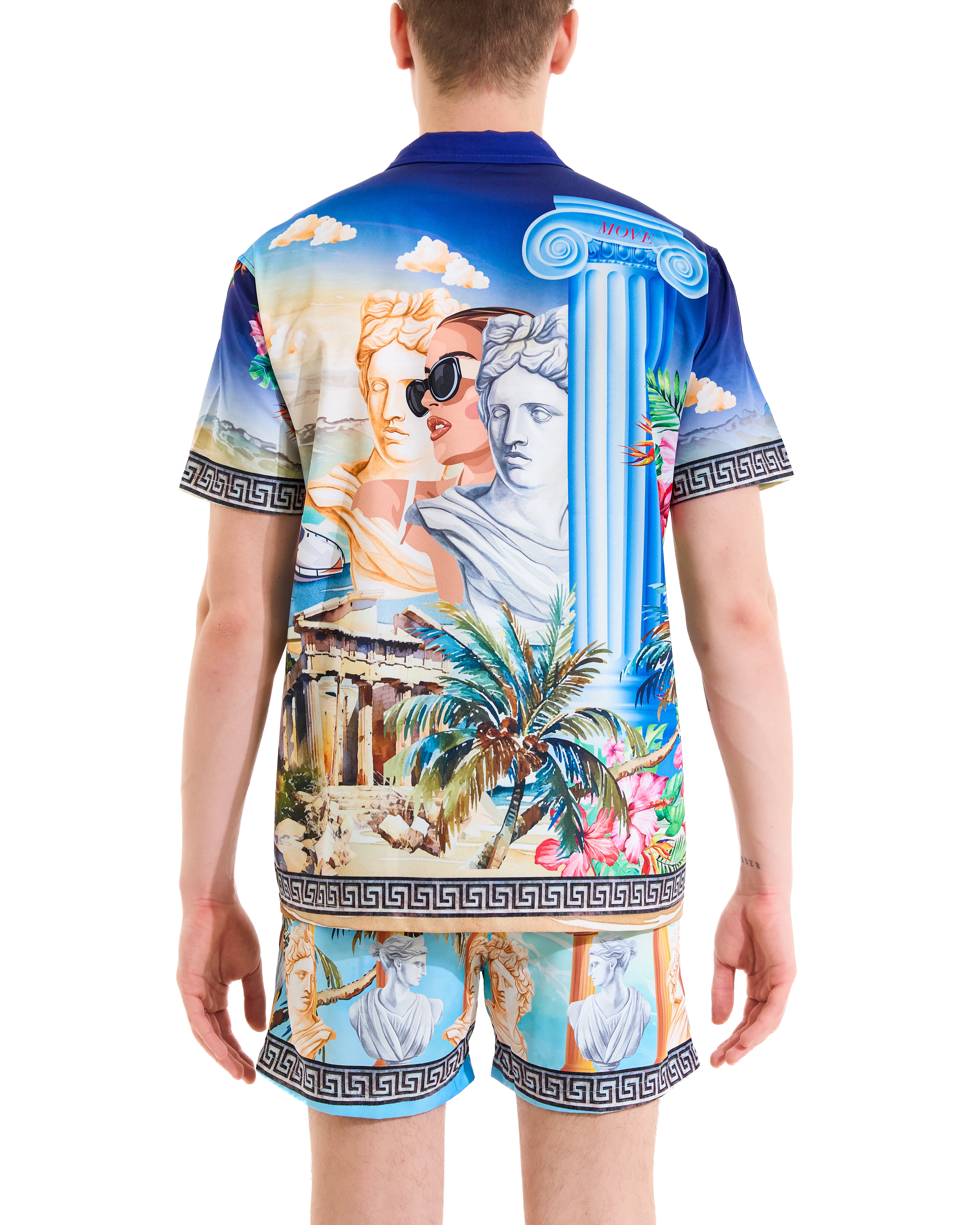 Mediterranean print bowling shirt
