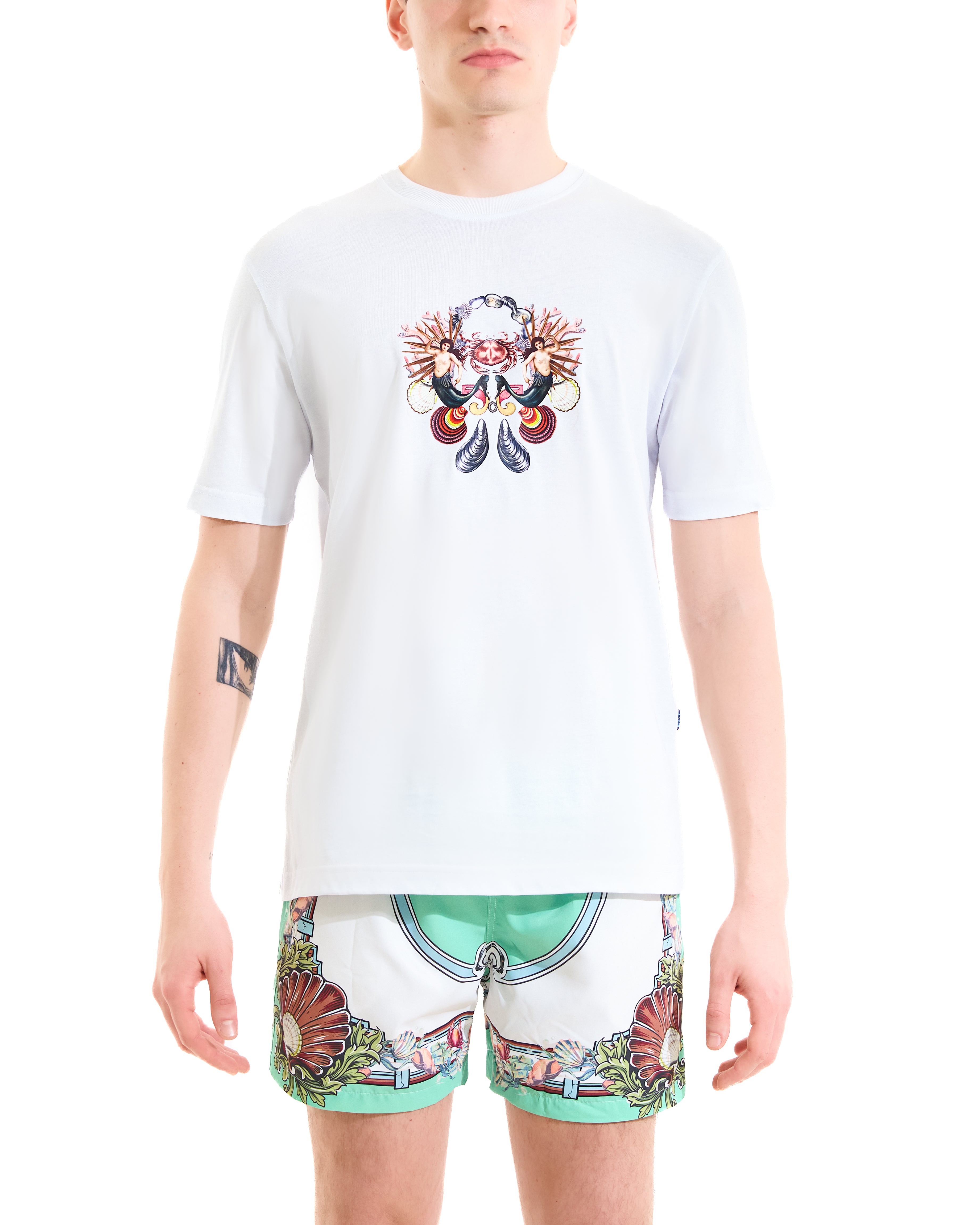 T-shirt stampa barocco marino